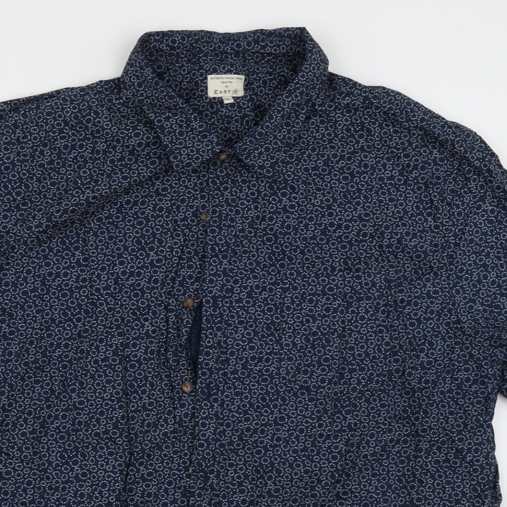 Matalan Mens Blue Geometric Cotton  Button-Up Size 2XL Collared Button