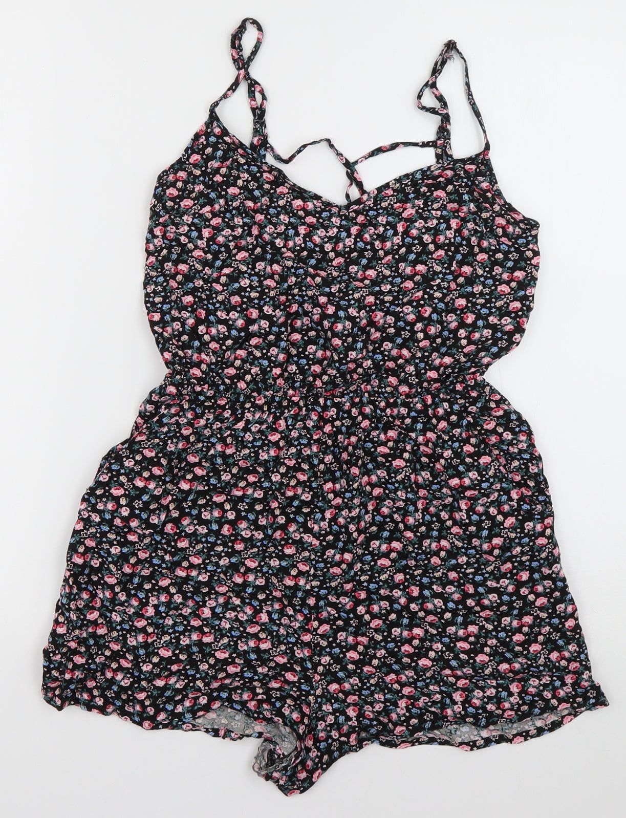 H&M Womens Pink Floral Viscose Playsuit One-Piece Size 10  Pullover