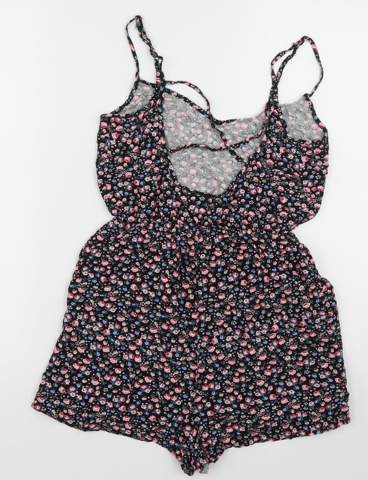 H&M Womens Pink Floral Viscose Playsuit One-Piece Size 10  Pullover