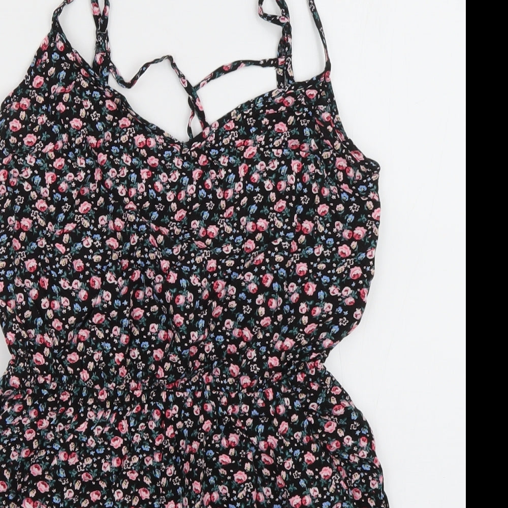 H&M Womens Pink Floral Viscose Playsuit One-Piece Size 10  Pullover