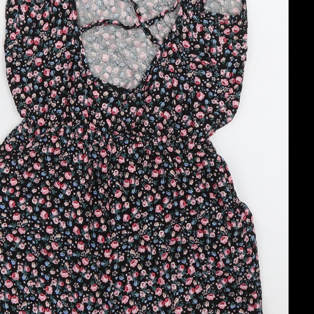 H&M Womens Pink Floral Viscose Playsuit One-Piece Size 10  Pullover