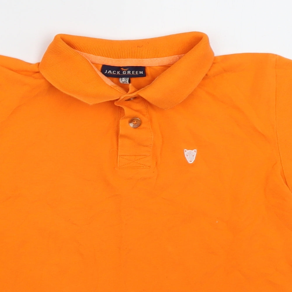 Jack Green Boys Orange  Cotton Basic Polo Size 9-10 Years Collared Button