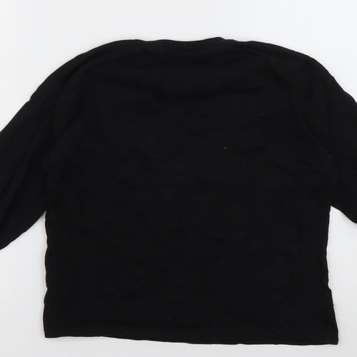 NEXT Girls Black  Cotton Basic Casual Size 7 Years Crew Neck Pullover - Reindeer