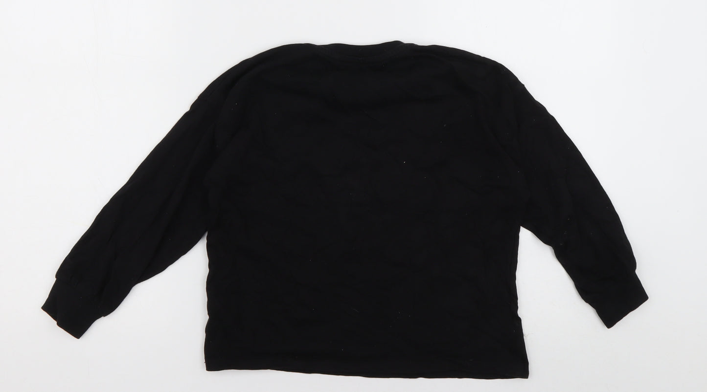 NEXT Girls Black  Cotton Basic Casual Size 7 Years Crew Neck Pullover - Reindeer