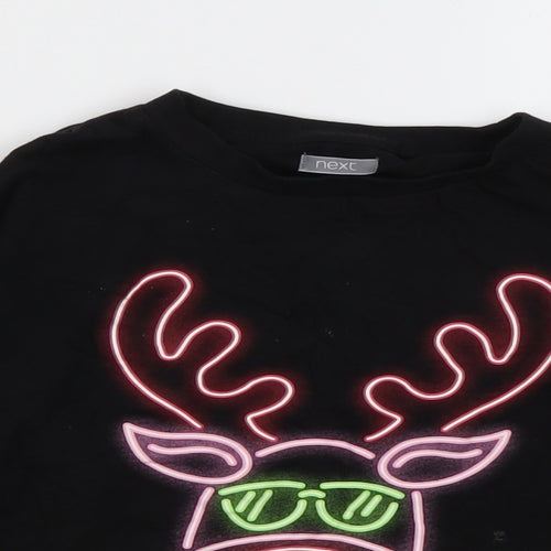 NEXT Girls Black  Cotton Basic Casual Size 7 Years Crew Neck Pullover - Reindeer