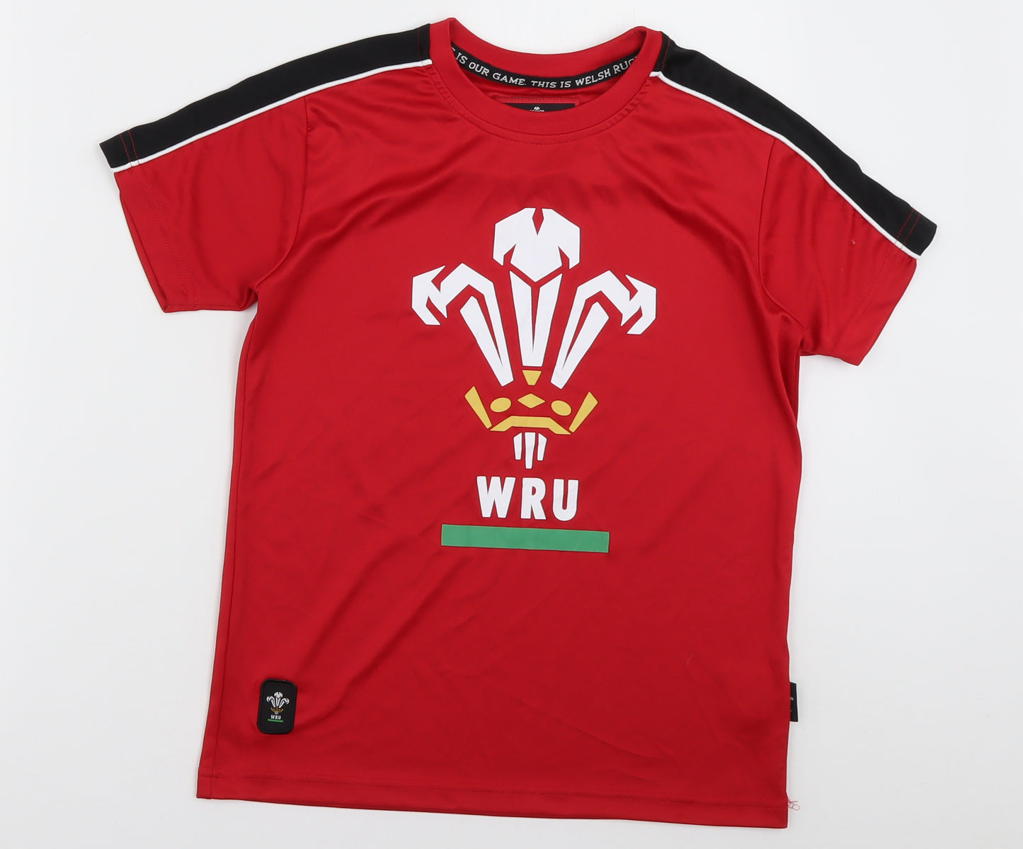 Welsh Rugby Union Boys Red  Polyester Basic T-Shirt Size 9-10 Years Crew Neck Pullover