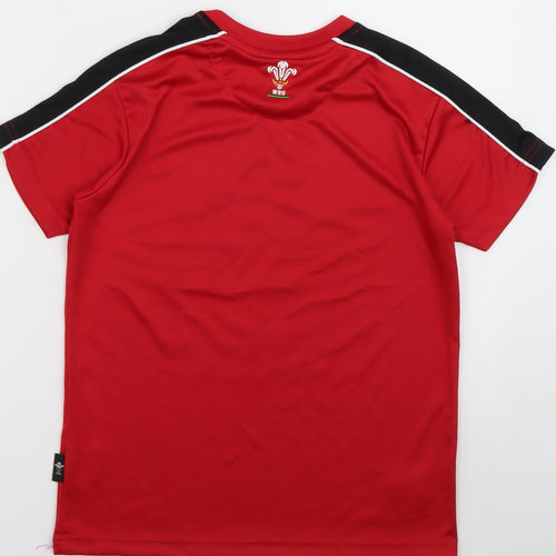 Welsh Rugby Union Boys Red  Polyester Basic T-Shirt Size 9-10 Years Crew Neck Pullover