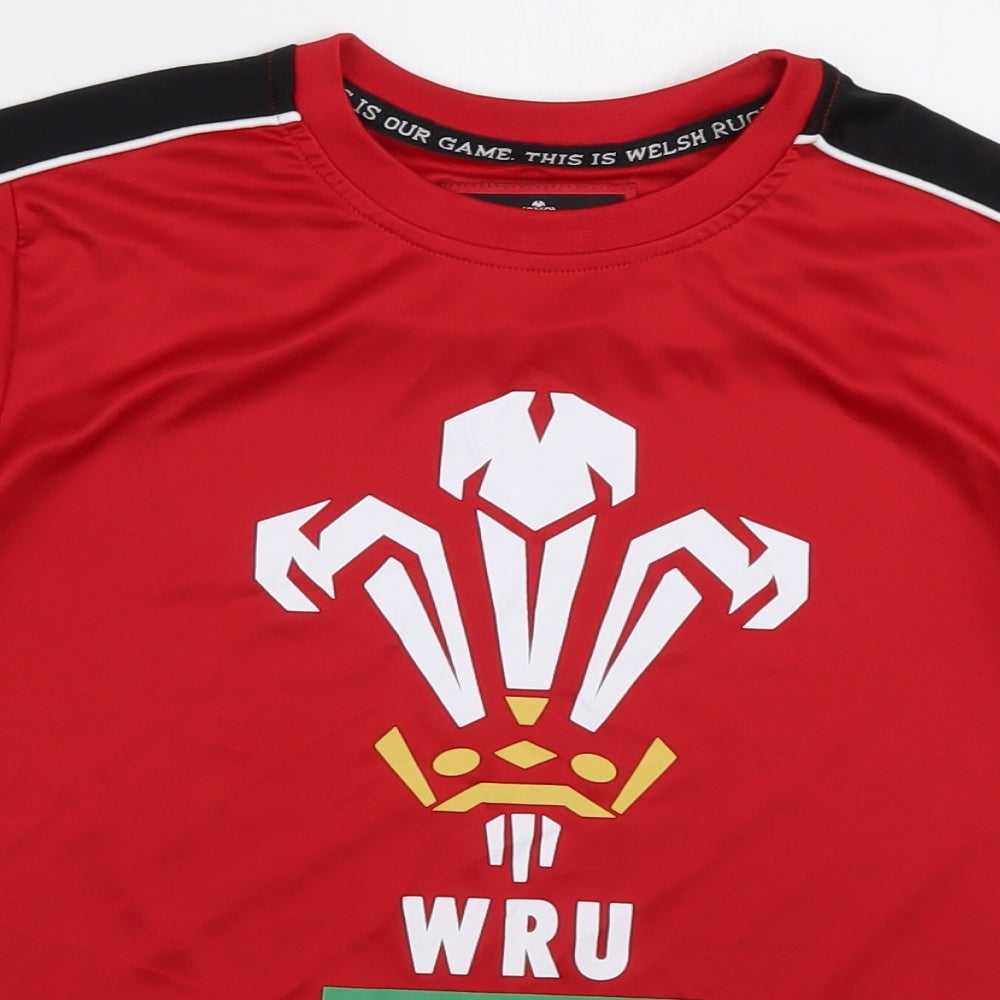 Welsh Rugby Union Boys Red  Polyester Basic T-Shirt Size 9-10 Years Crew Neck Pullover