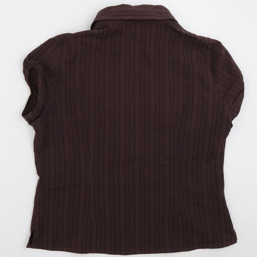 evie Womens Brown Striped Cotton Basic Polo Size 14 V-Neck