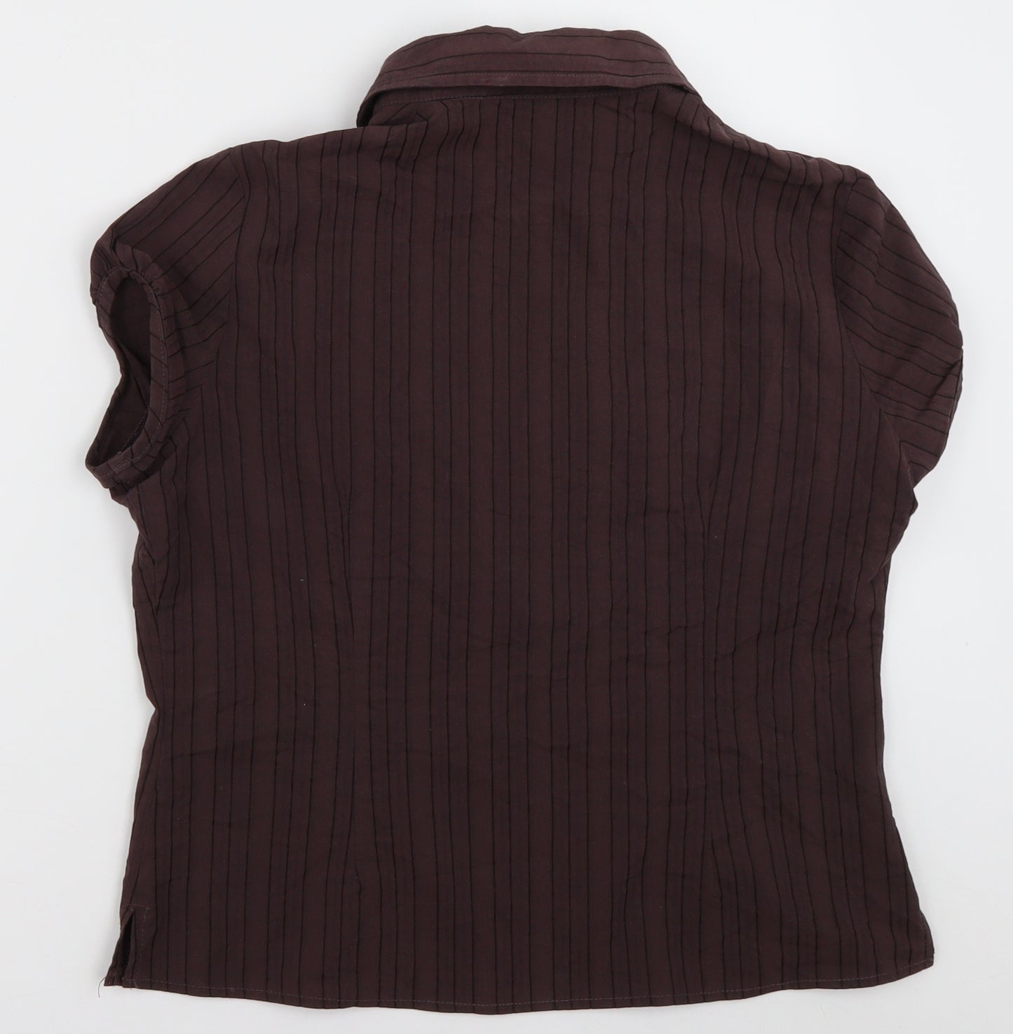 evie Womens Brown Striped Cotton Basic Polo Size 14 V-Neck