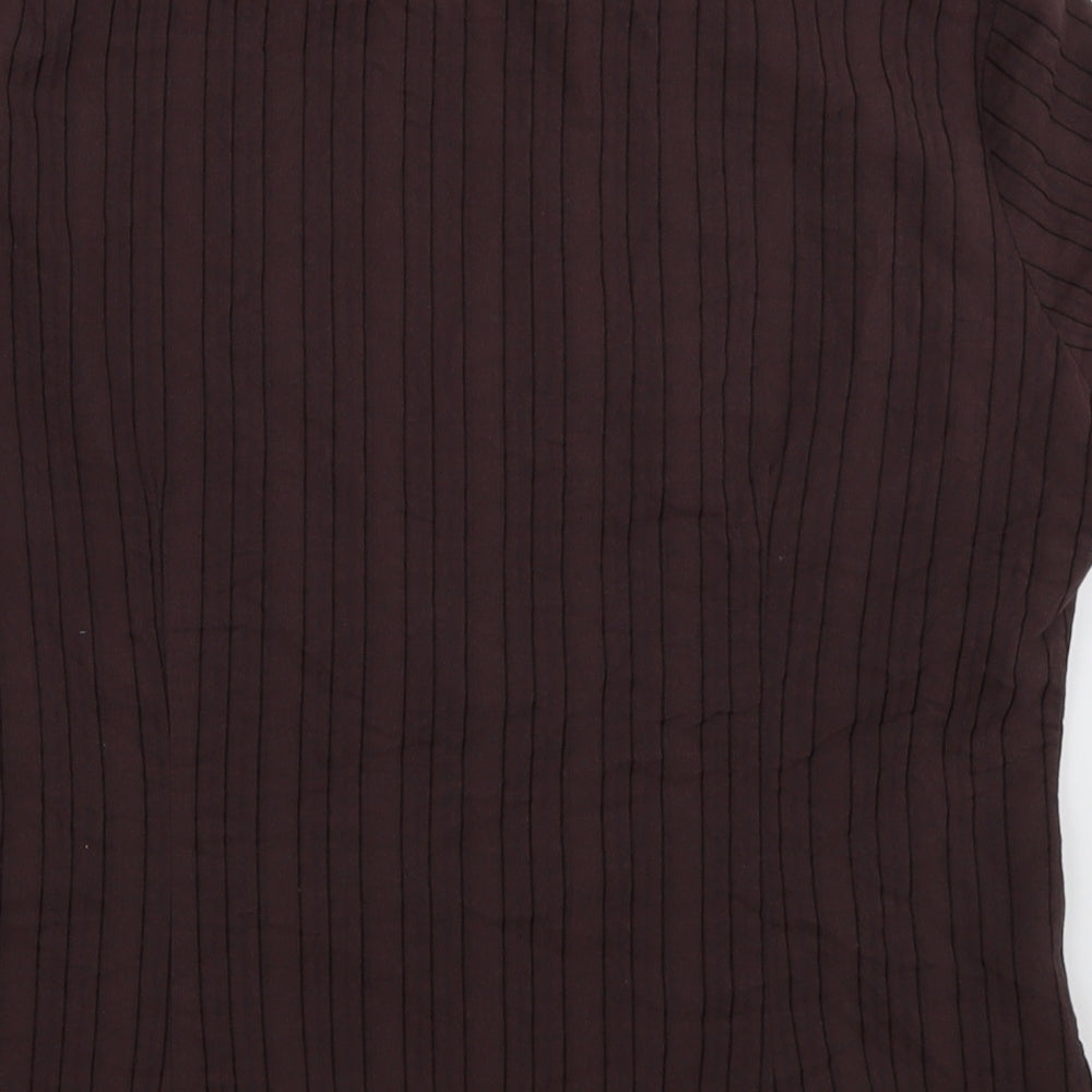 evie Womens Brown Striped Cotton Basic Polo Size 14 V-Neck