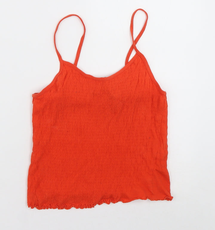 New Look Womens Orange  Cotton Cropped Tank Size 6 Square Neck