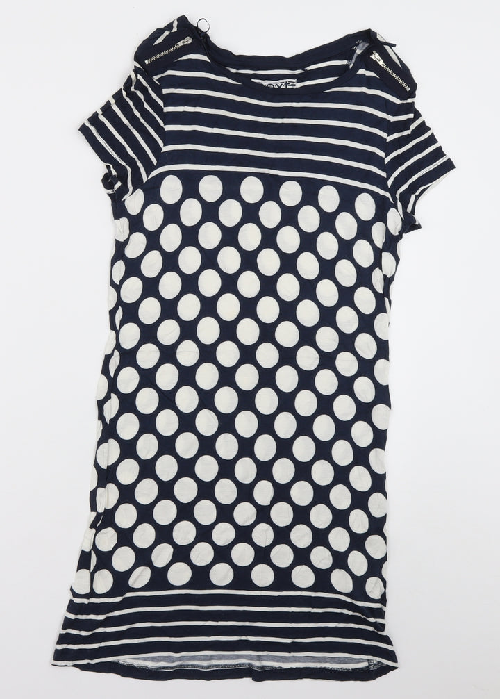 NEXT Womens Blue Polka Dot Viscose T-Shirt Dress  Size 10  Crew Neck Pullover