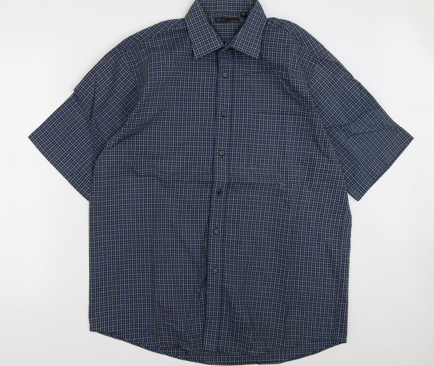 BHS Mens Blue Check Cotton  Button-Up Size 16 Collared Button