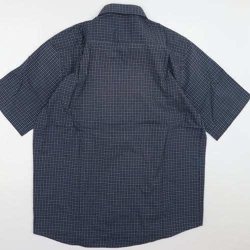 BHS Mens Blue Check Cotton  Button-Up Size 16 Collared Button