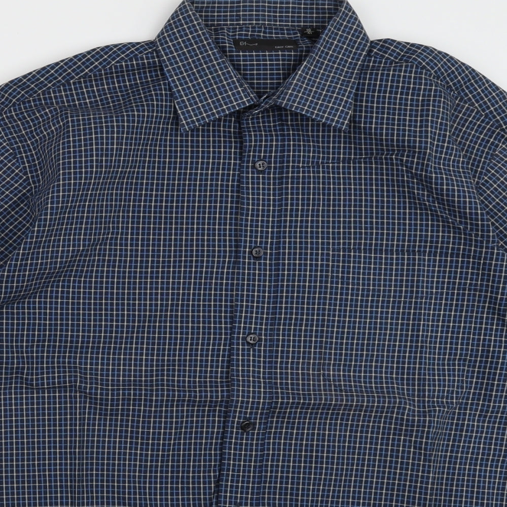 BHS Mens Blue Check Cotton  Button-Up Size 16 Collared Button