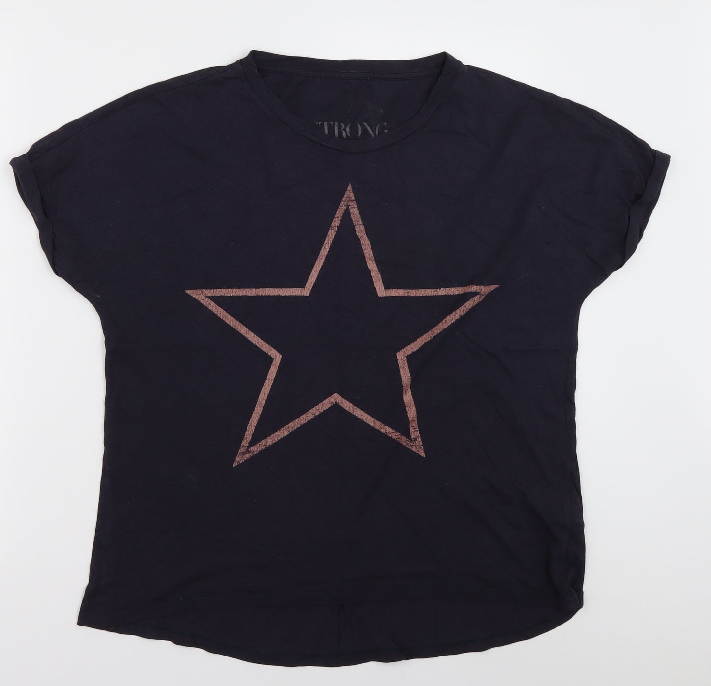 Marks and Spencer Womens Blue  Modal Basic T-Shirt Size 12 Crew Neck - Star print