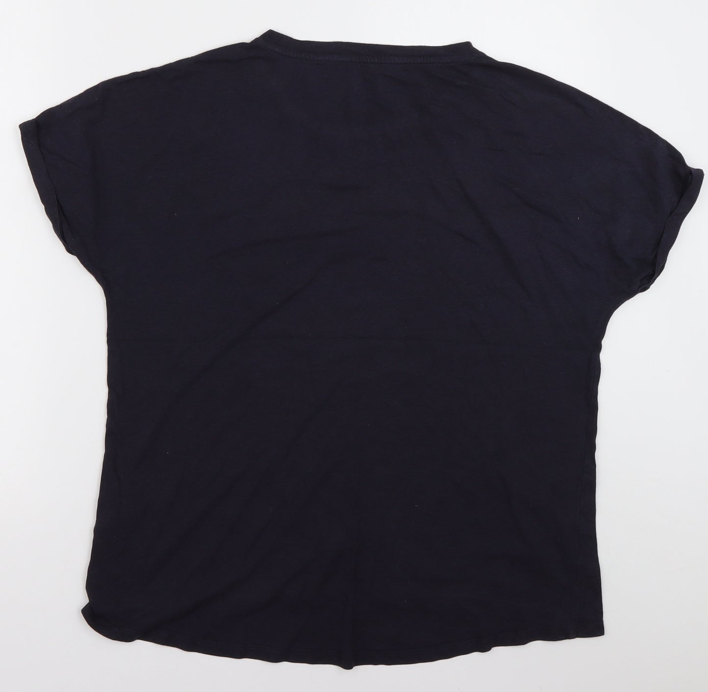 Marks and Spencer Womens Blue  Modal Basic T-Shirt Size 12 Crew Neck - Star print