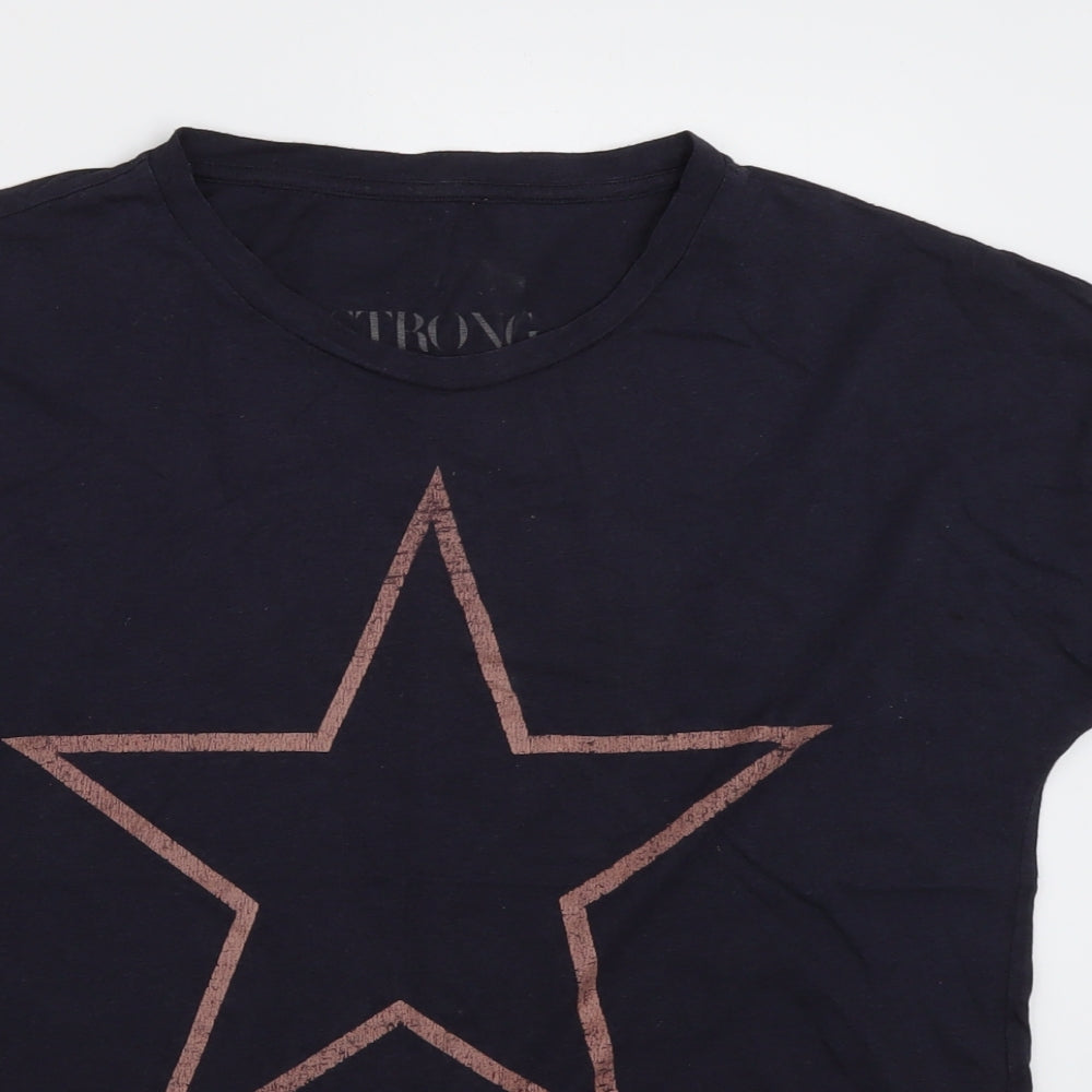 Marks and Spencer Womens Blue  Modal Basic T-Shirt Size 12 Crew Neck - Star print