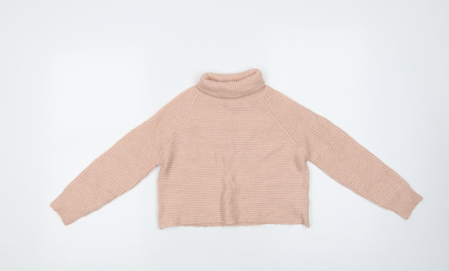 Primark Girls Pink Roll Neck  Acrylic Pullover Jumper Size 7-8 Years