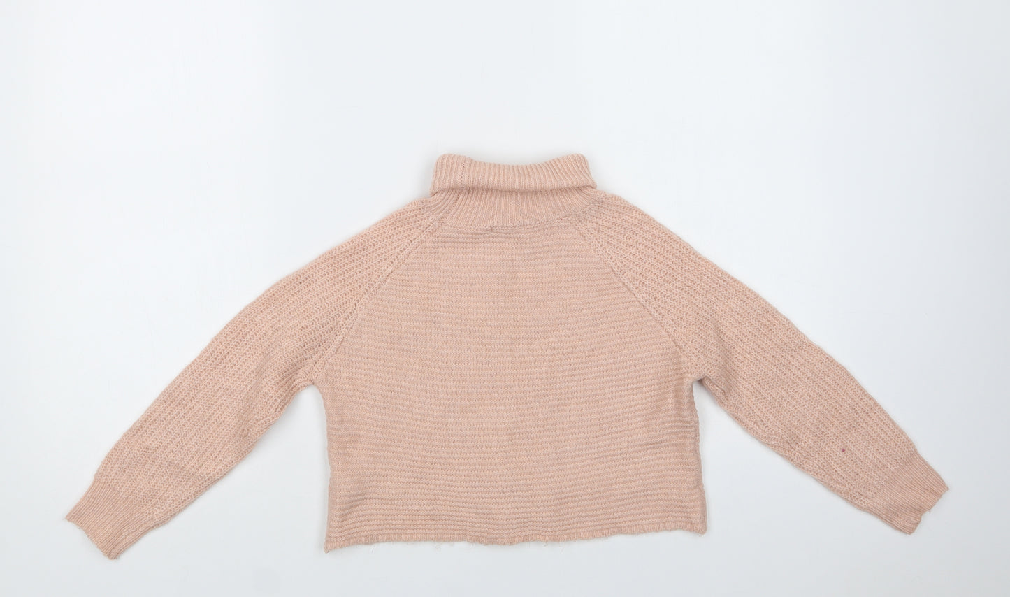 Primark Girls Pink Roll Neck  Acrylic Pullover Jumper Size 7-8 Years