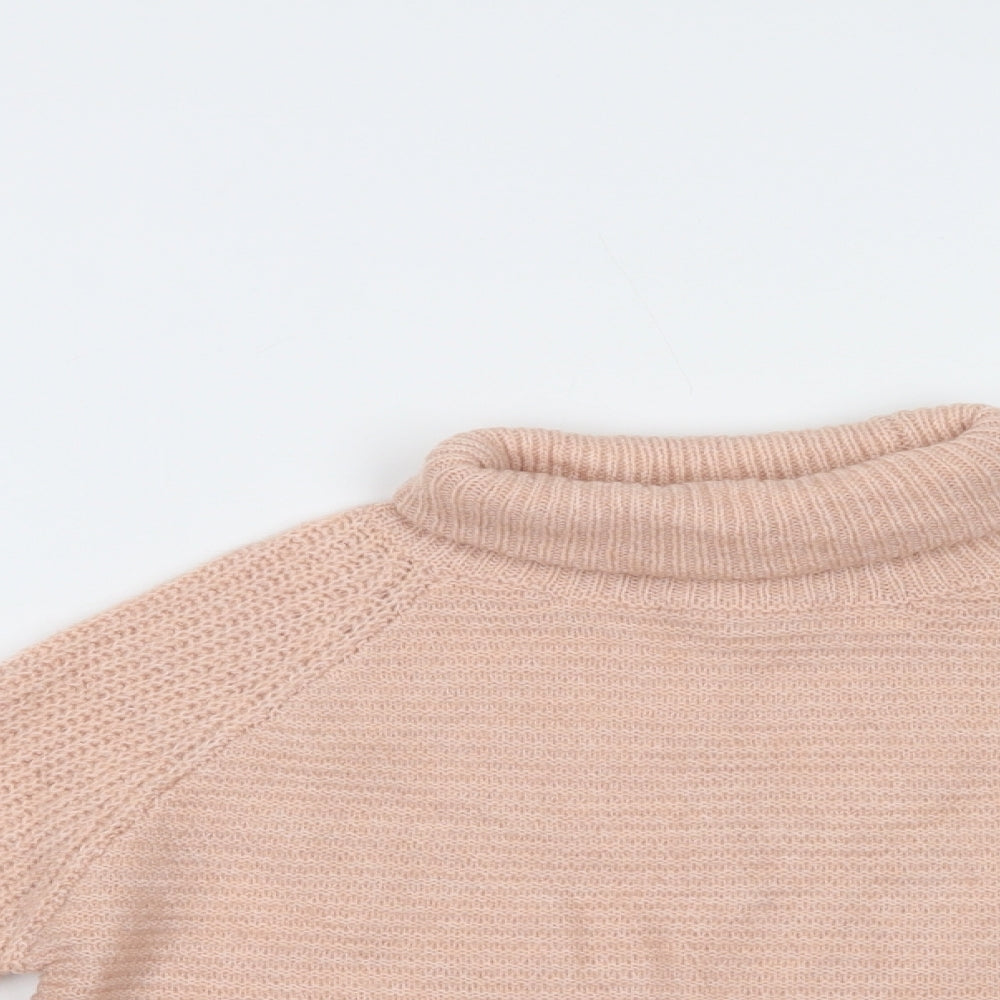 Primark Girls Pink Roll Neck  Acrylic Pullover Jumper Size 7-8 Years