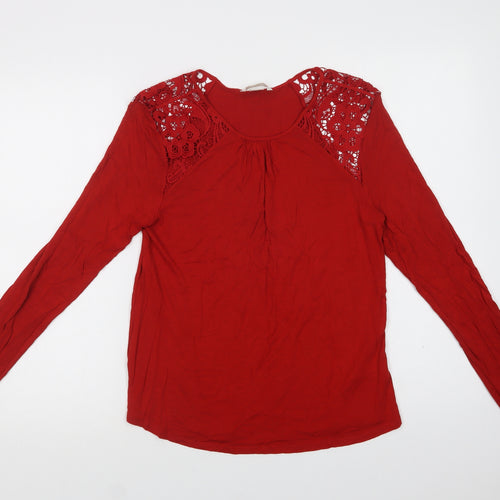 H&M Womens Red  Viscose Basic Blouse Size M Crew Neck - Lace Detail