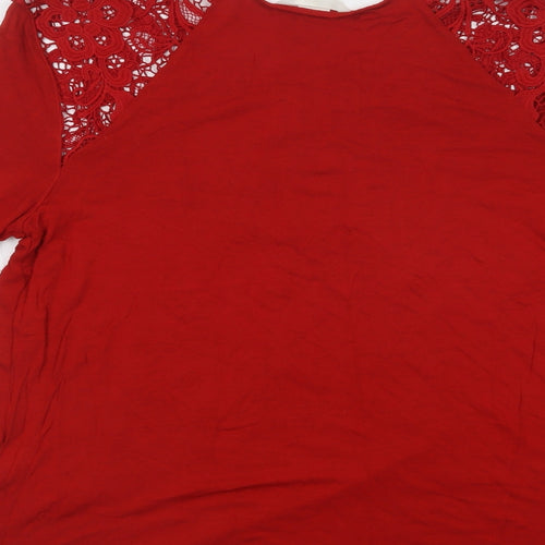 H&M Womens Red  Viscose Basic Blouse Size M Crew Neck - Lace Detail