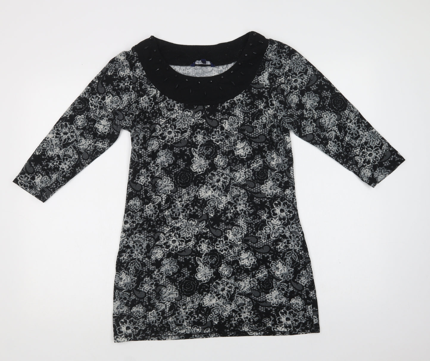Store Twenty One Womens Grey Floral Polyester Tunic Blouse Size 10 Round Neck