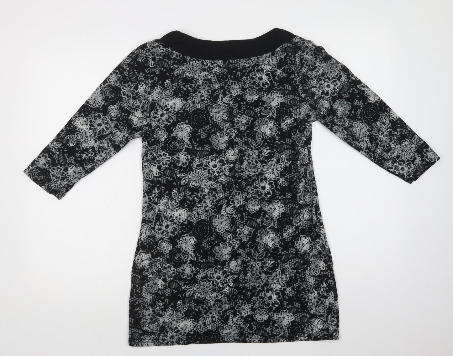 Store Twenty One Womens Grey Floral Polyester Tunic Blouse Size 10 Round Neck