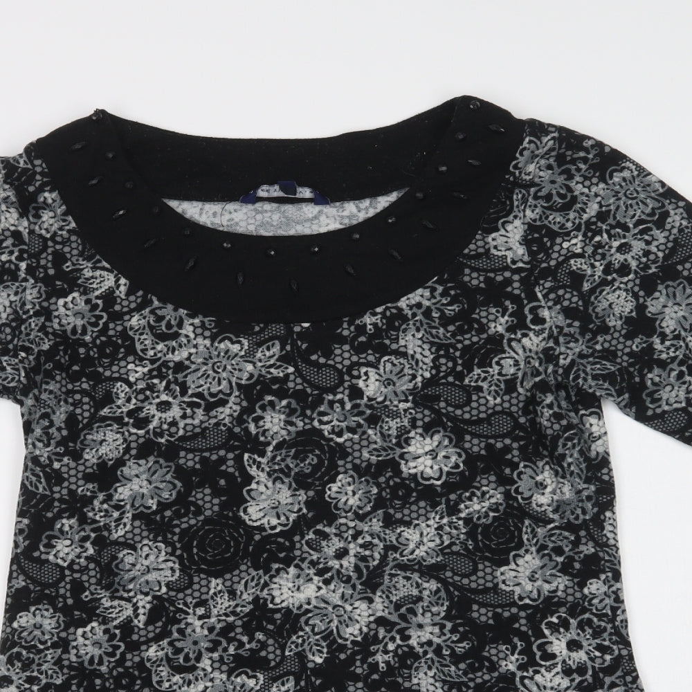 Store Twenty One Womens Grey Floral Polyester Tunic Blouse Size 10 Round Neck
