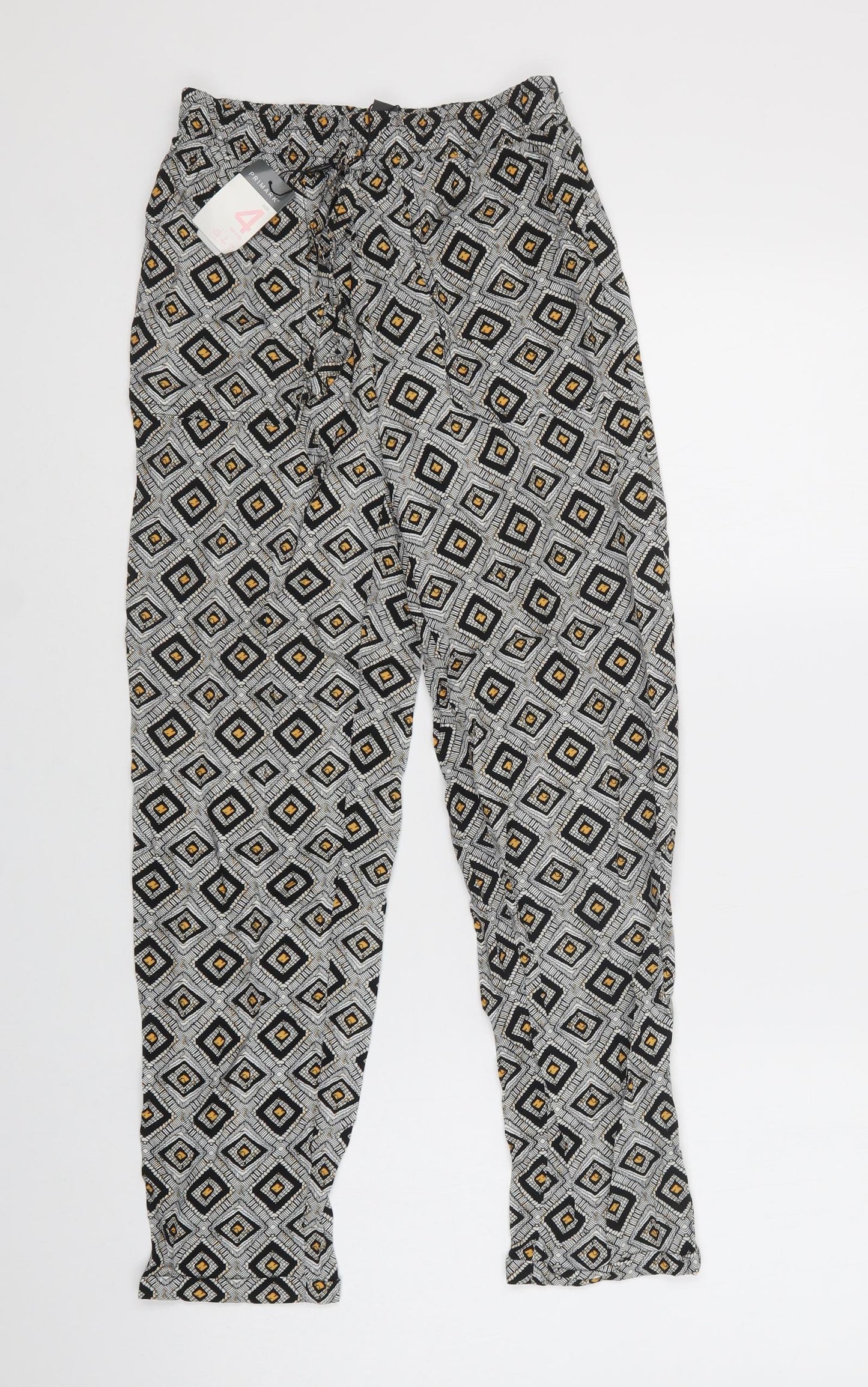 Primark Womens Black Geometric Viscose Trousers  Size 4 L27 in Regular