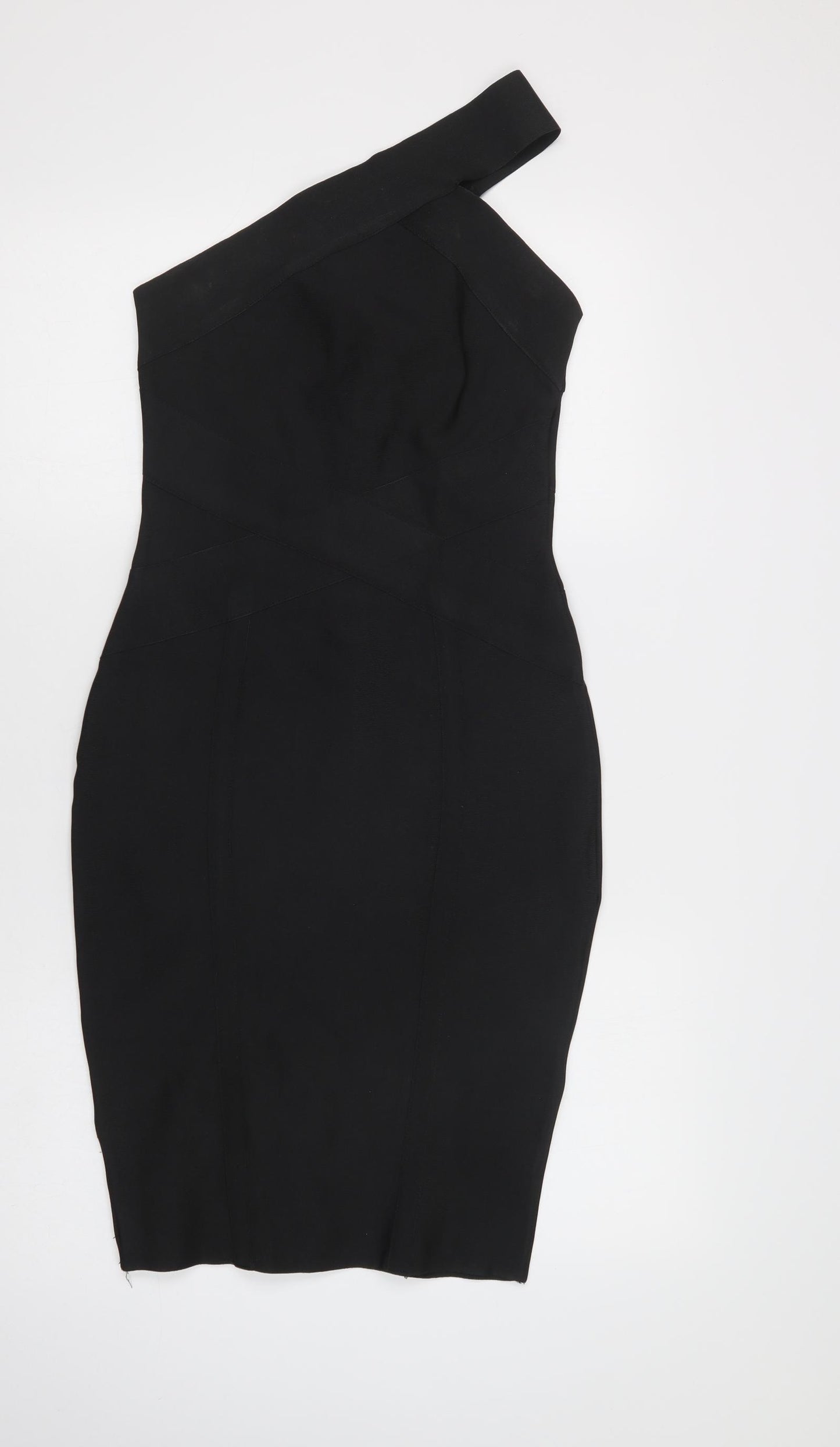Lipsy London Womens Black  Polyester Bodycon  Size 8  One Shoulder Zip