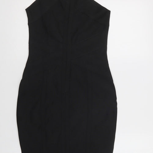 Lipsy London Womens Black  Polyester Bodycon  Size 8  One Shoulder Zip
