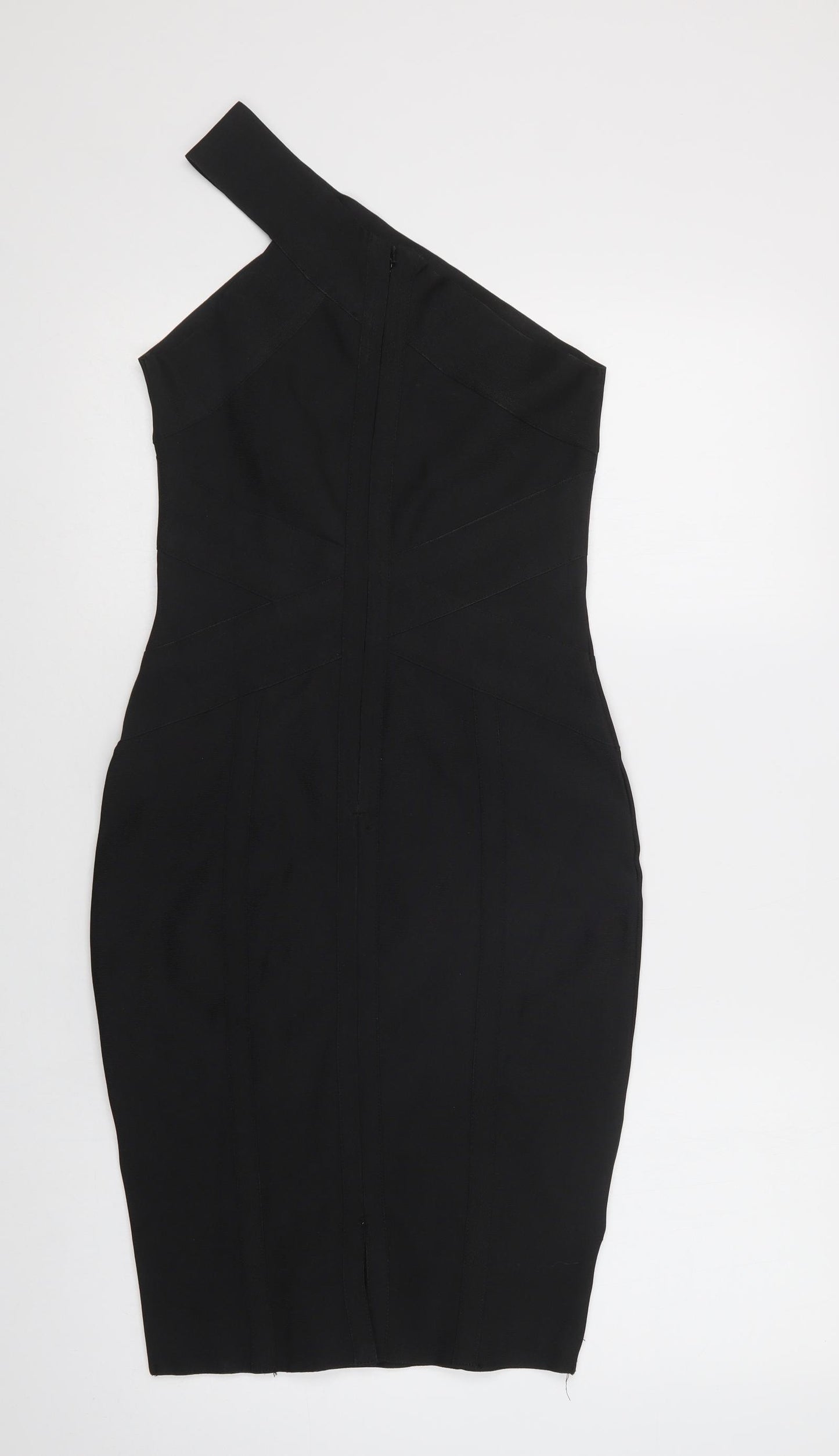 Lipsy London Womens Black  Polyester Bodycon  Size 8  One Shoulder Zip