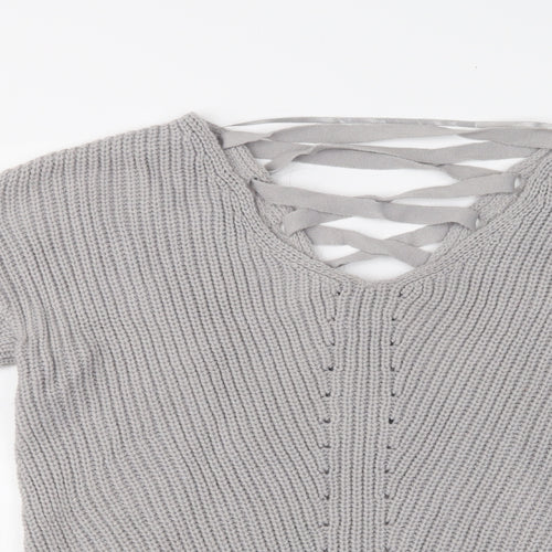 Primark Womens Grey V-Neck  Acrylic Pullover Jumper Size 8
