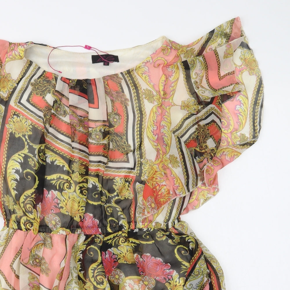 Lila Womens Multicoloured Paisley Polyester Fit & Flare  Size 12  Round Neck