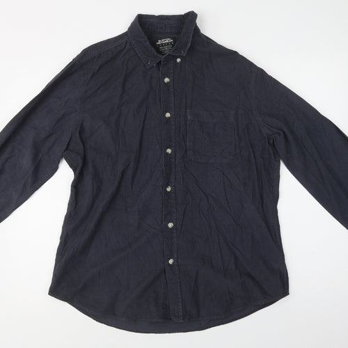 Burton Mens Blue  Cotton  Button-Up Size L Collared Button