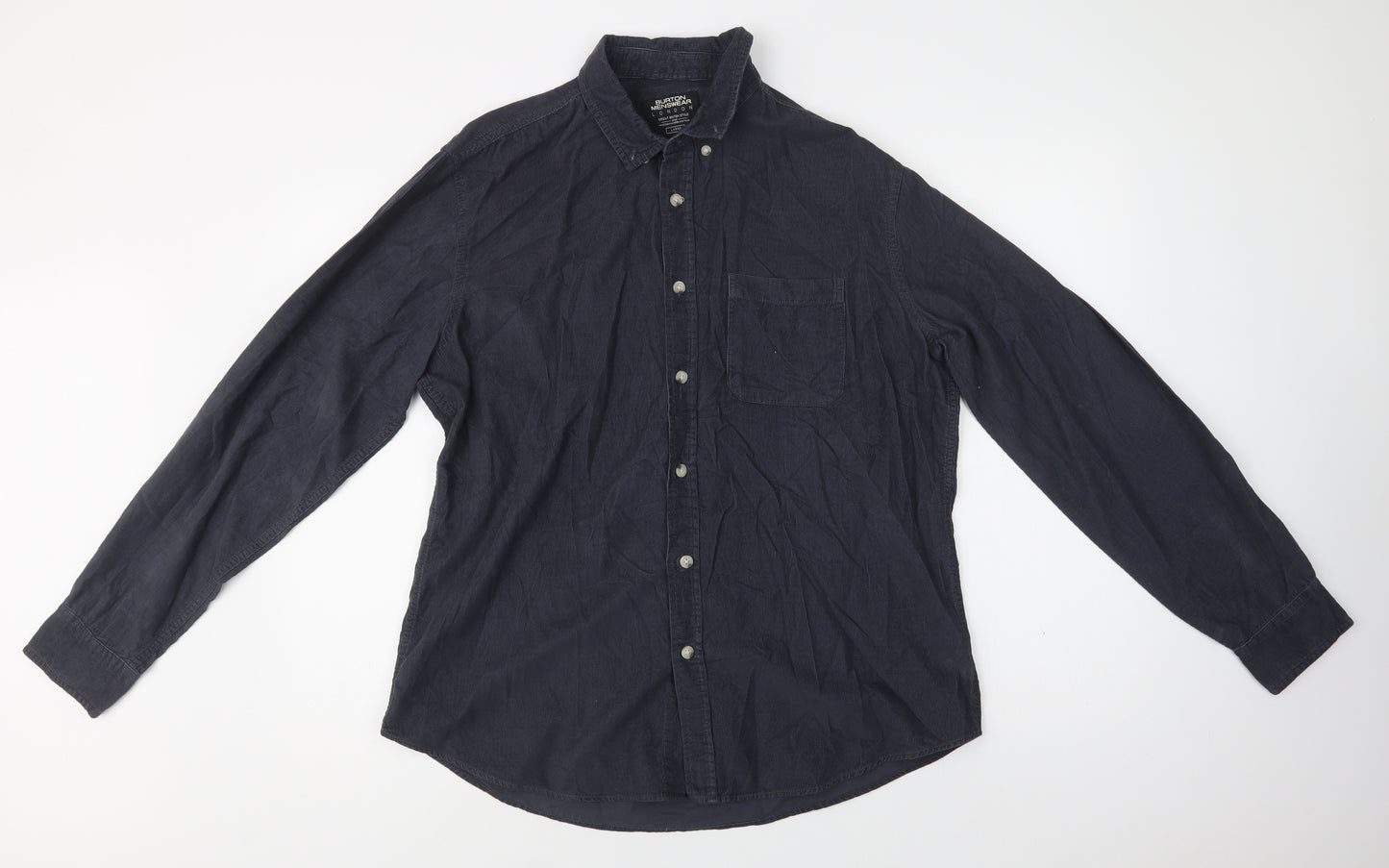 Burton Mens Blue  Cotton  Button-Up Size L Collared Button