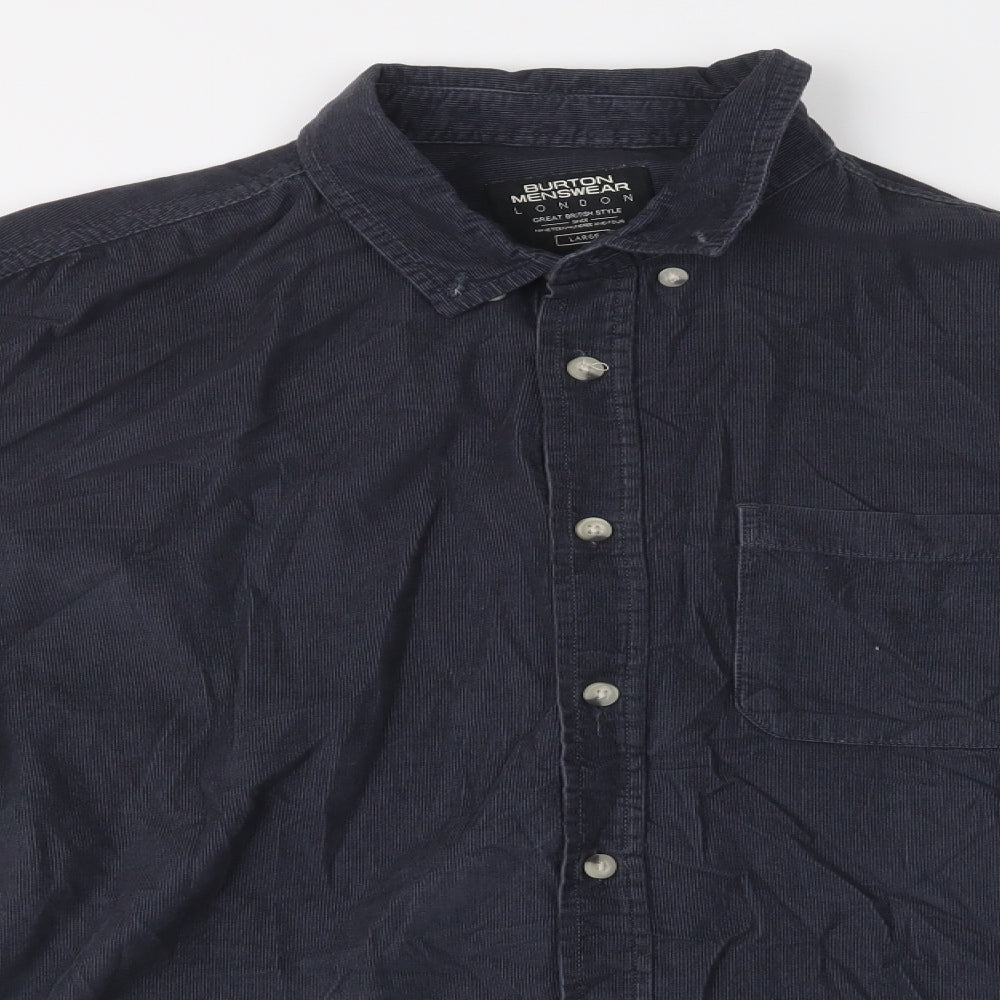 Burton Mens Blue  Cotton  Button-Up Size L Collared Button