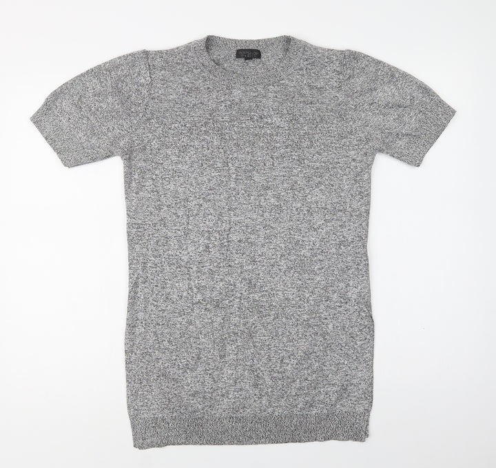 Topshop Womens Grey  Viscose Tunic Blouse Size 10 Crew Neck