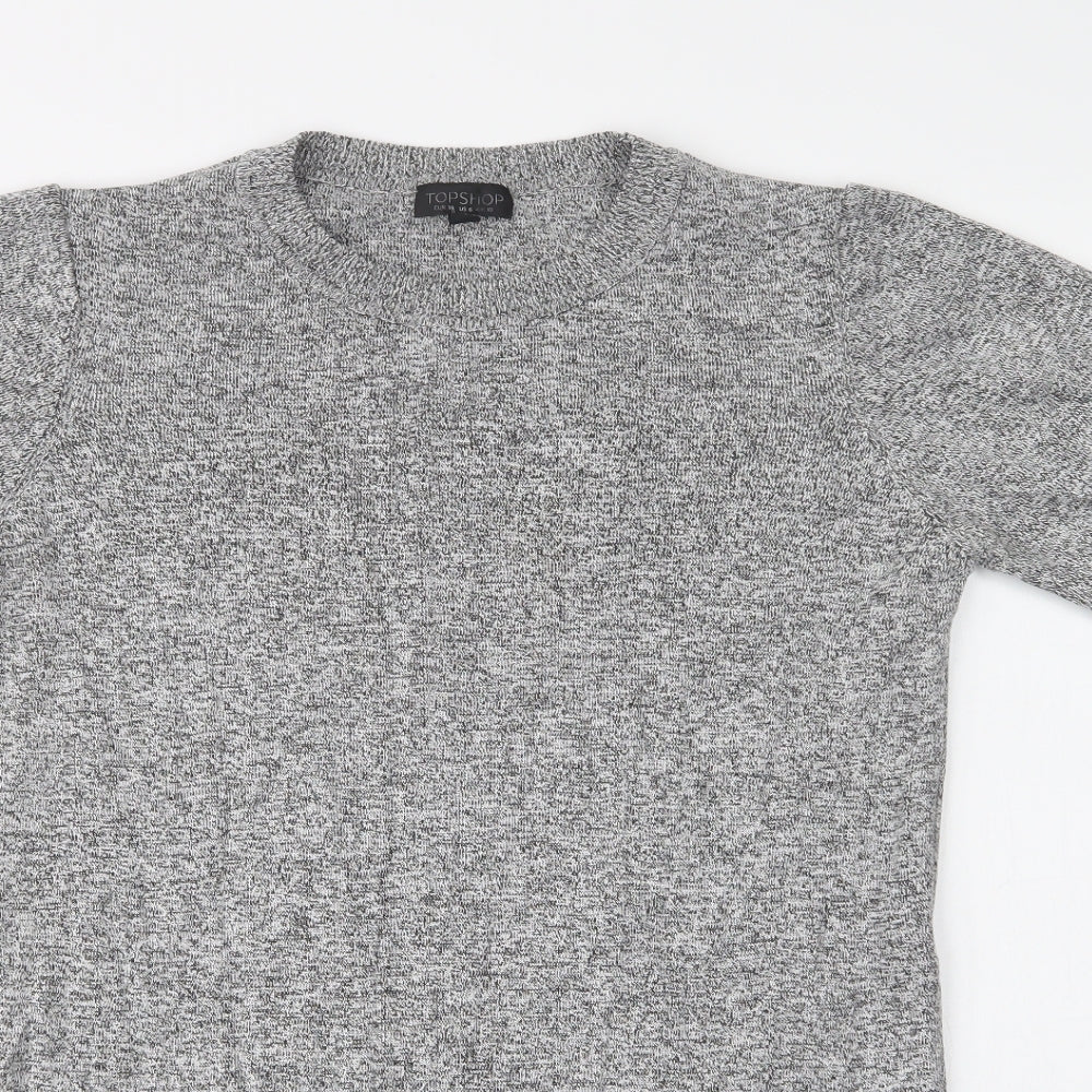 Topshop Womens Grey  Viscose Tunic Blouse Size 10 Crew Neck