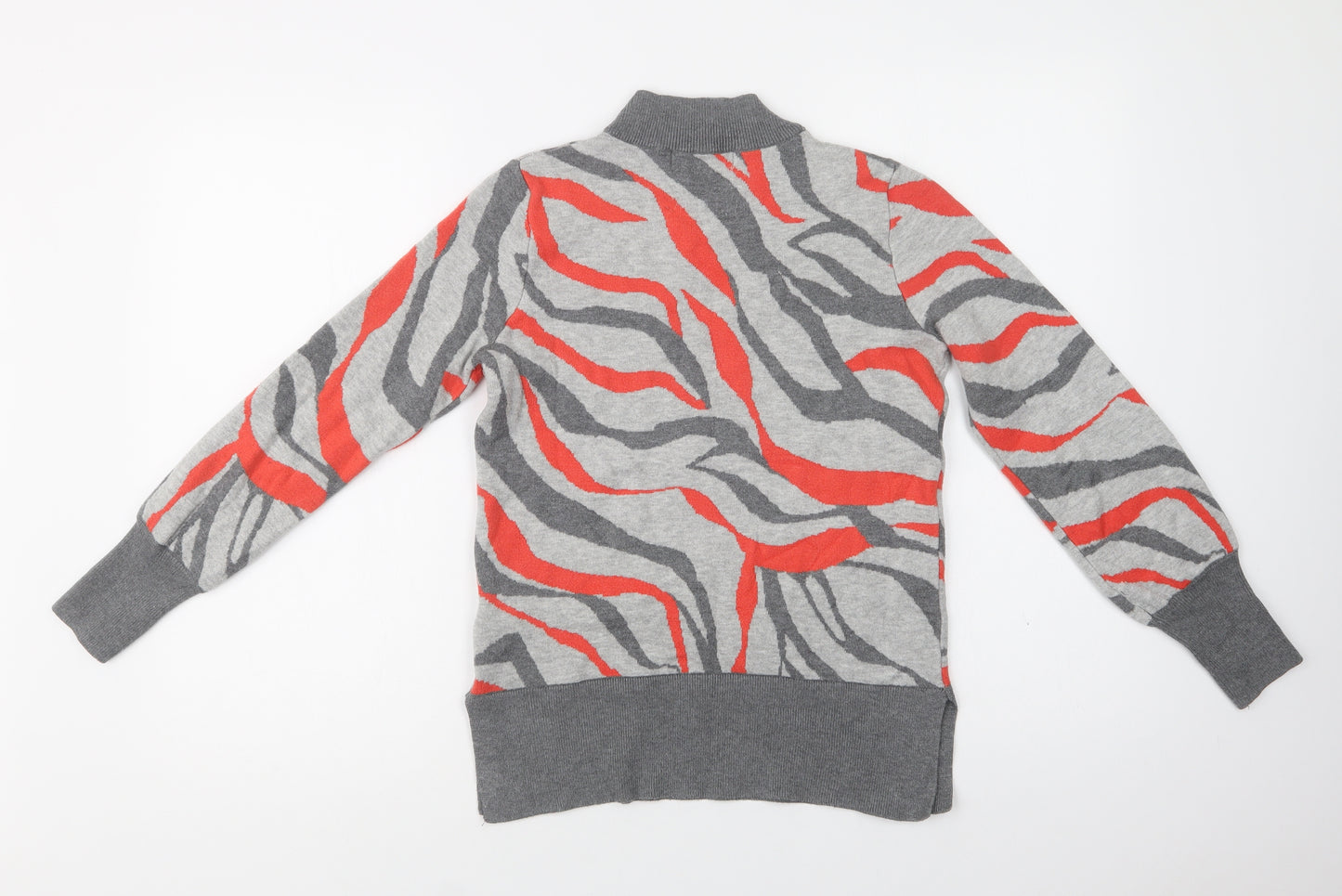 M&S Womens Grey Mock Neck Geometric Viscose Pullover Jumper Size S