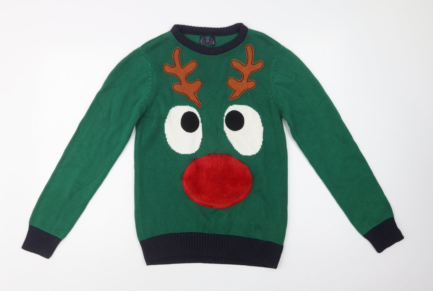 NEXT Girls Green Crew Neck  Cotton Pullover Jumper Size 13 Years   - Rudolph Christmas