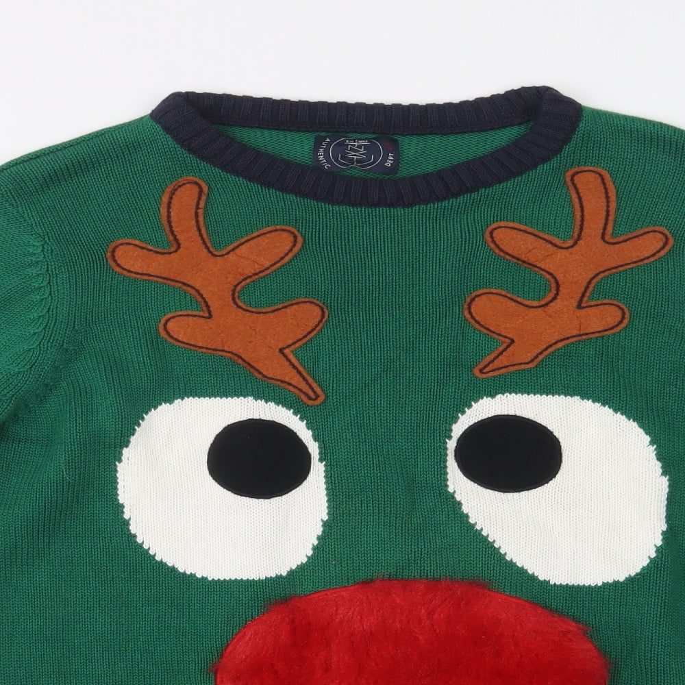 NEXT Girls Green Crew Neck  Cotton Pullover Jumper Size 13 Years   - Rudolph Christmas