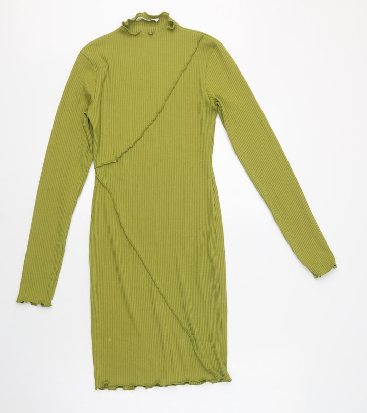 Primark Womens Green Polyester Bodycon Size 10 Mock Neck