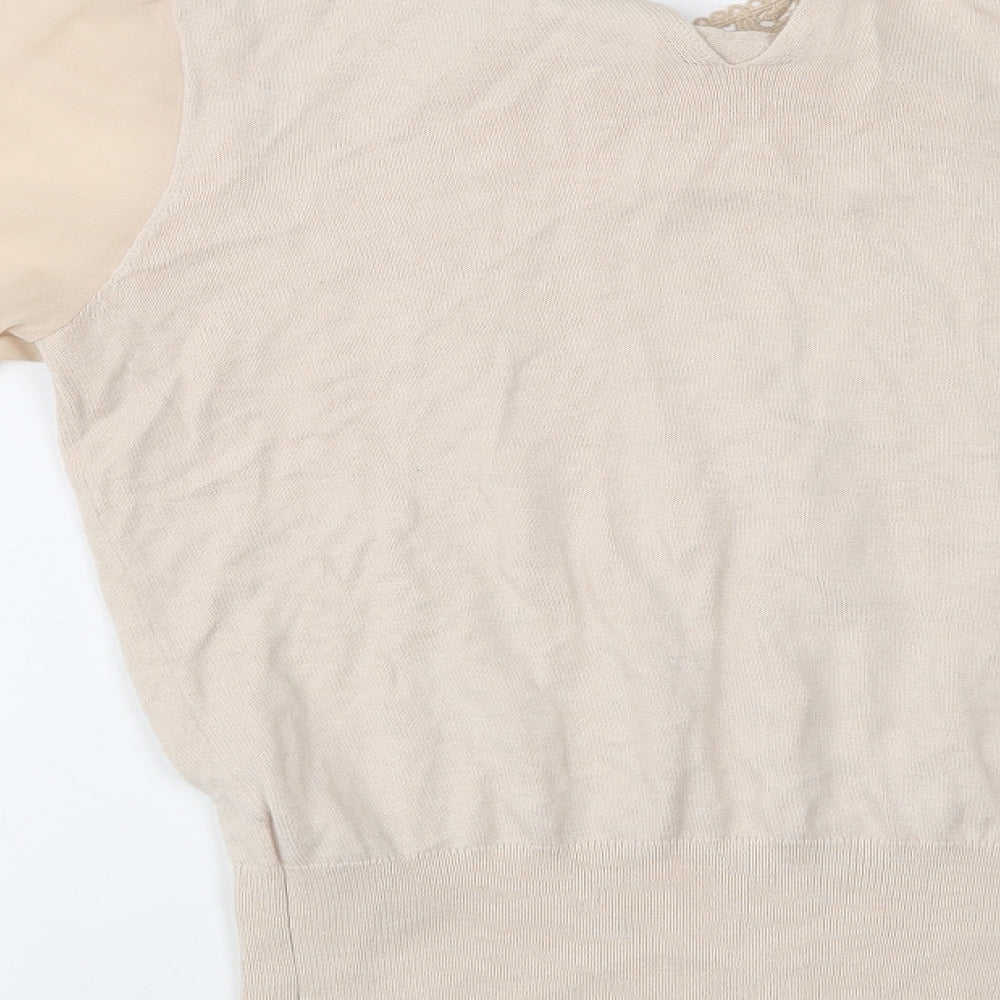 Oasis Womens Beige Collared  Cotton Pullover Jumper Size S   - Lace Detail