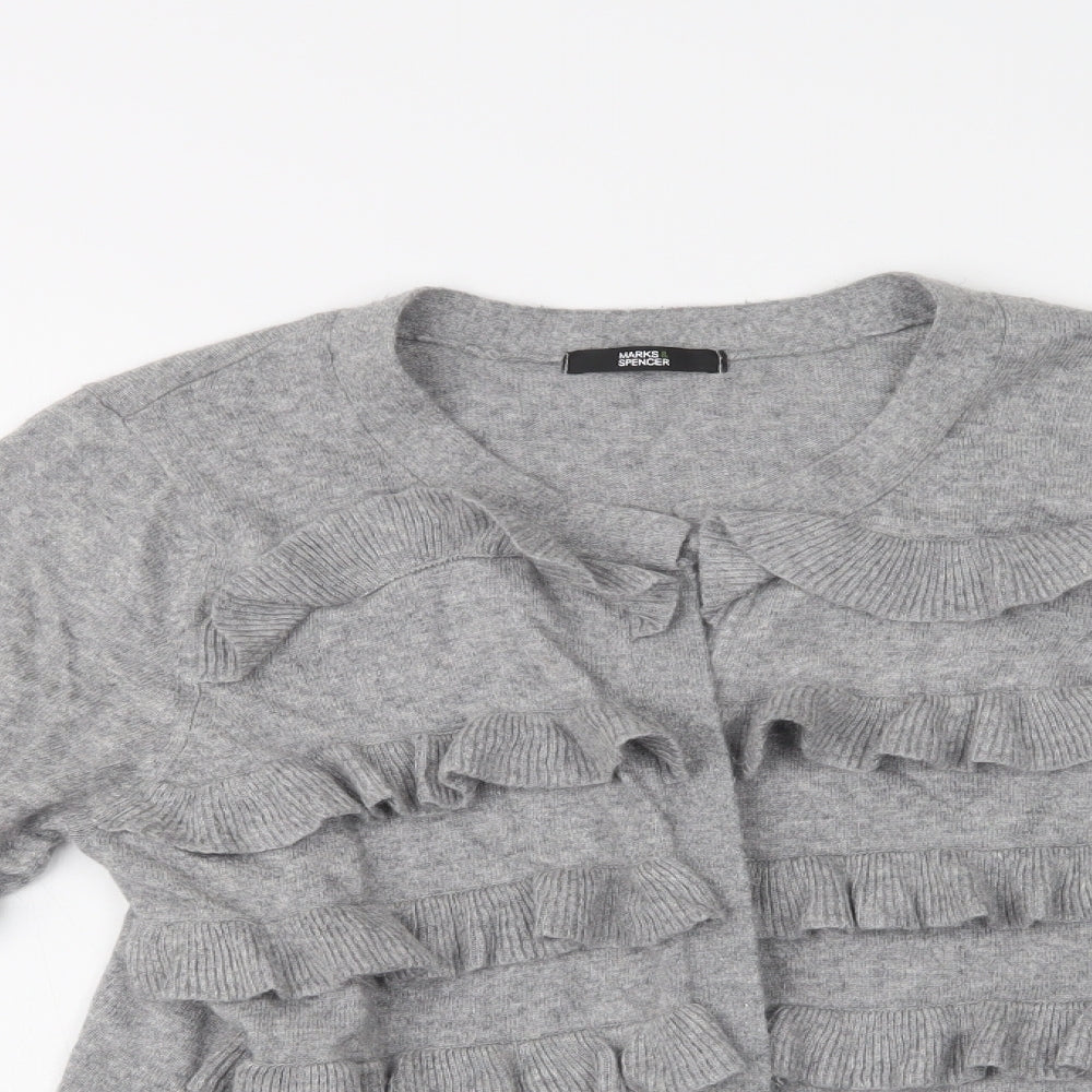 M&S Womens Grey Round Neck  Polyamide Cardigan Jumper Size 14