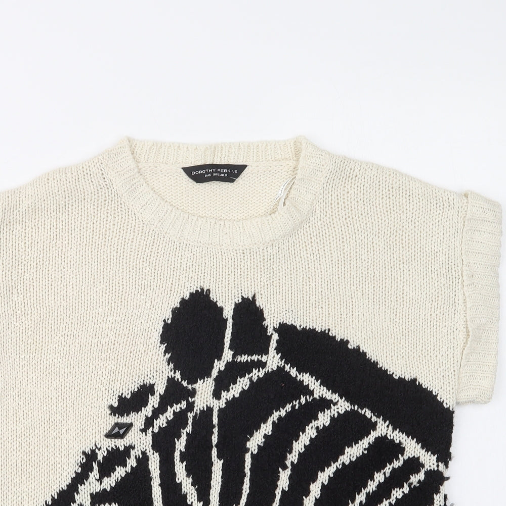 Dorothy Perkins Womens Ivory Crew Neck Geometric Acrylic Pullover Jumper Size 8   - Zebra
