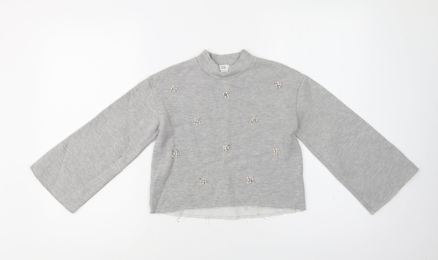 River Island Girls Grey  Cotton Pullover Sweatshirt Size 7-8 Years